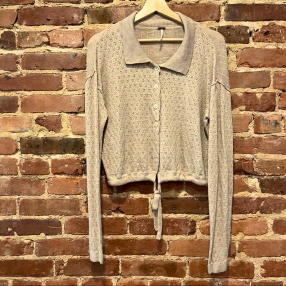 Free People Betty Open-knit Tie-hem Sweater Beige Women Size Large
